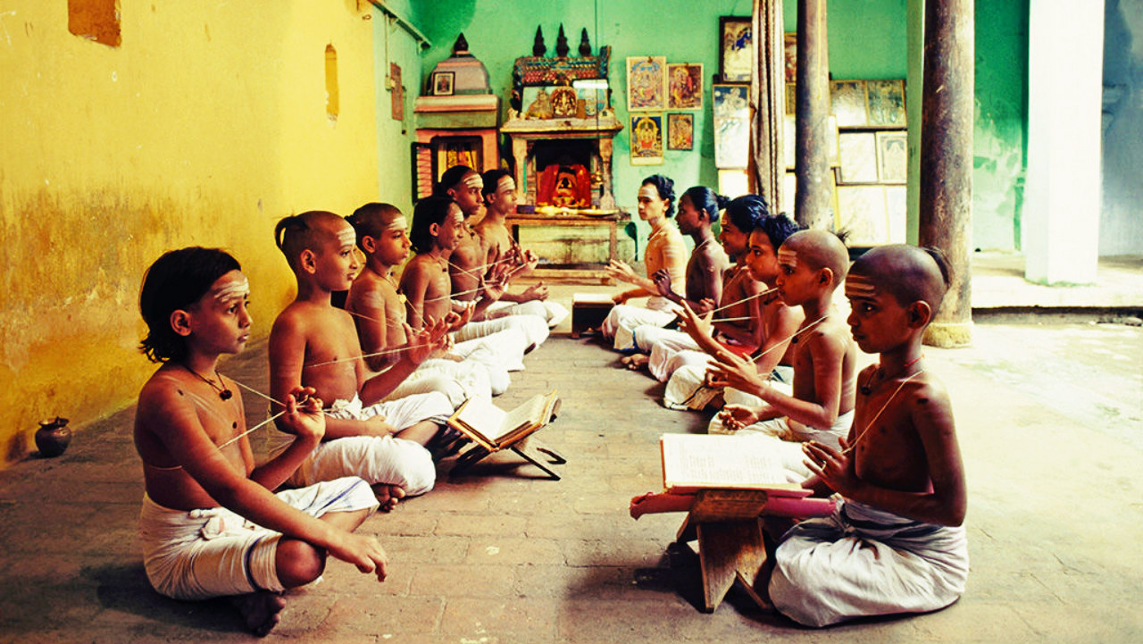 children in sanskrit speaking village mattur chanting sanskrit texts