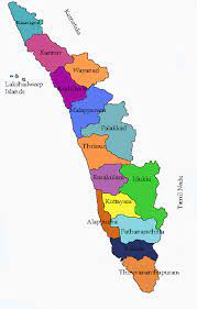 map of Kerala, with districts names