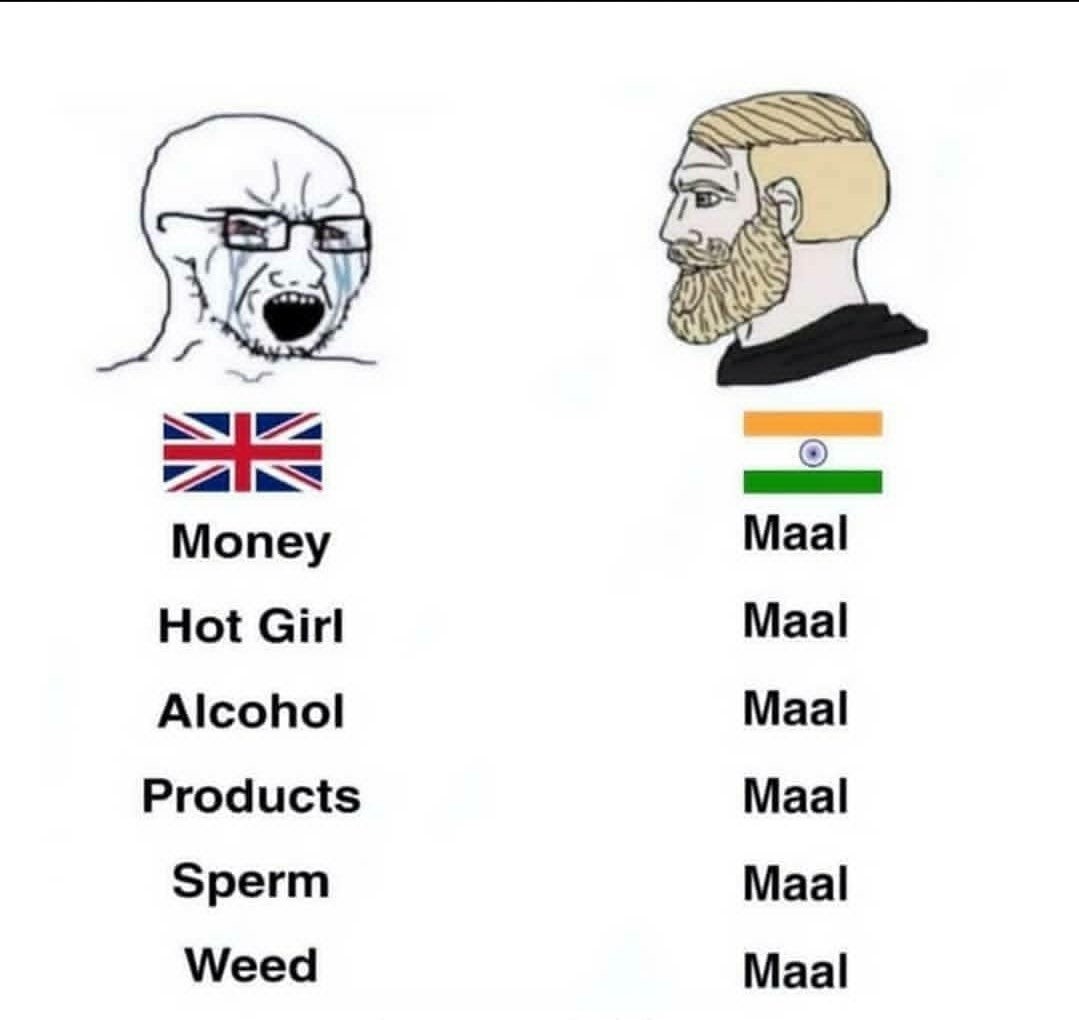 a meme showing the number of things the hindi slang word 'maal' represents