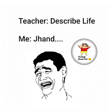 A meme where the text goes like this: teacher - describe your life and the student replies 'jhand' 