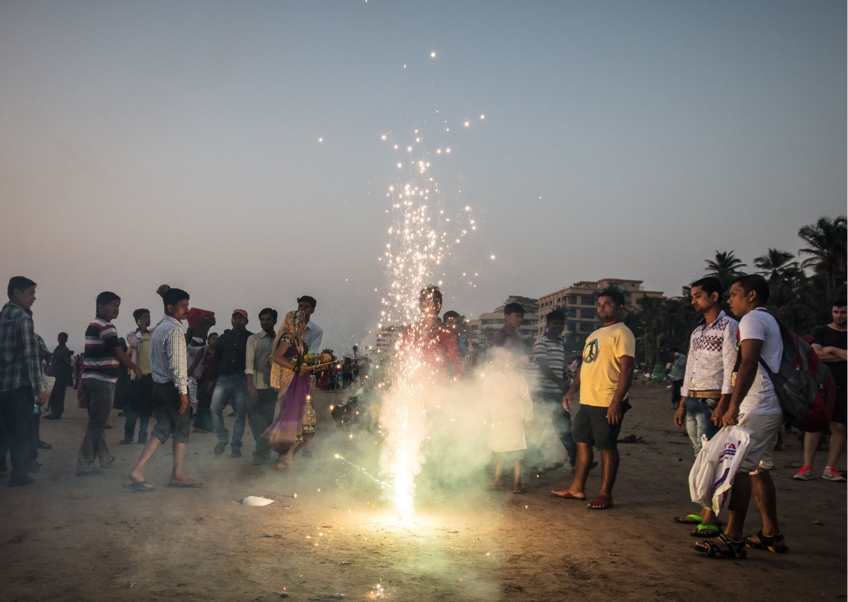 bursting crackers during chhath puja