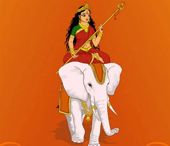Ma Durga arriving on an elephant