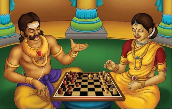 ravan and mandodari playing chess, ramayan